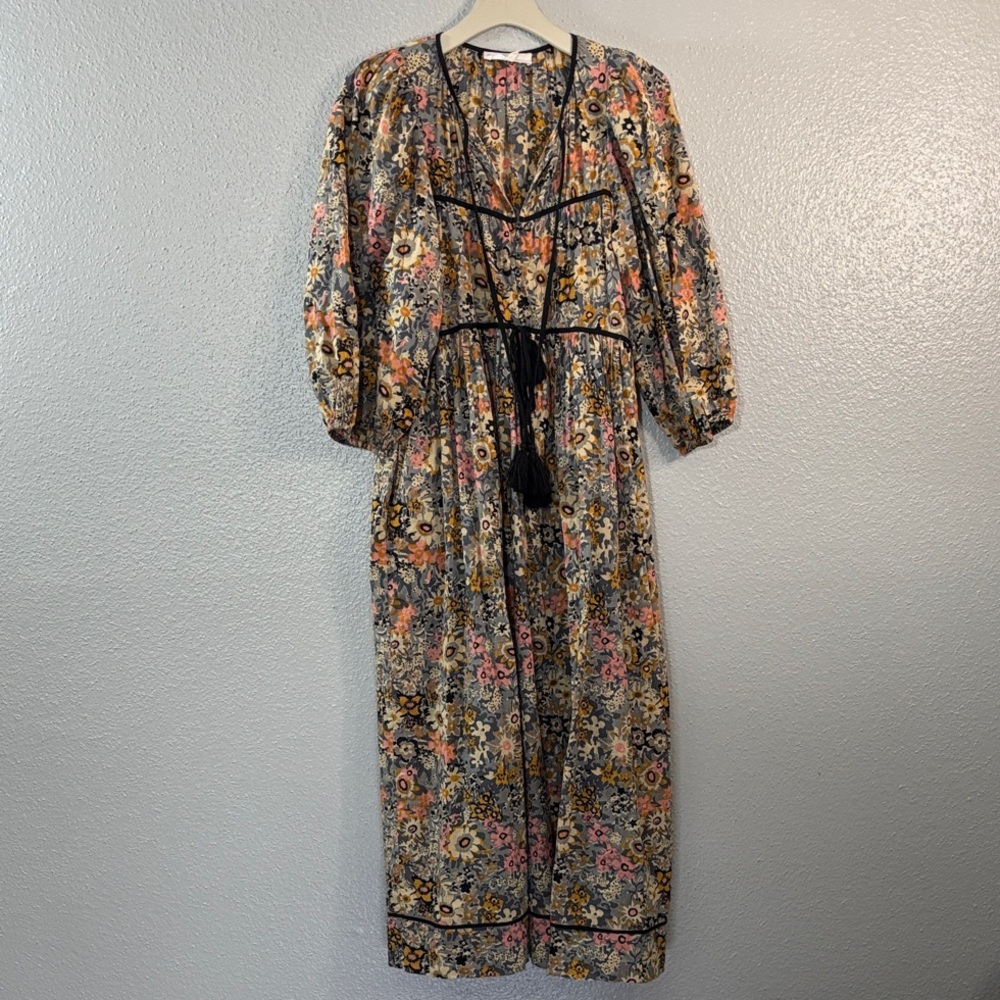 THE GREAT. Multicolor Floral Long Sleeve Dress